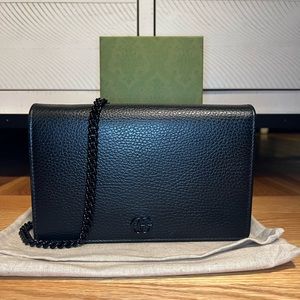Gucci GG Marmont chain wallet black leather